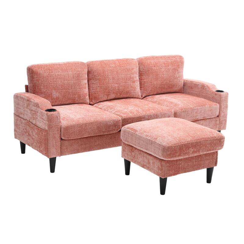 Convertible Sectional Sofa Couch, L-Shape Cozy Sofa Couch Set 4 Seat Sofa Sectional with Storage Ottoman for Living Room