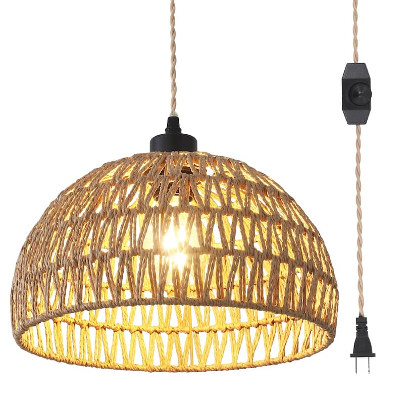 1-Light 11.81"W Rattan Pendant Lights for Kitchen Island Living Room