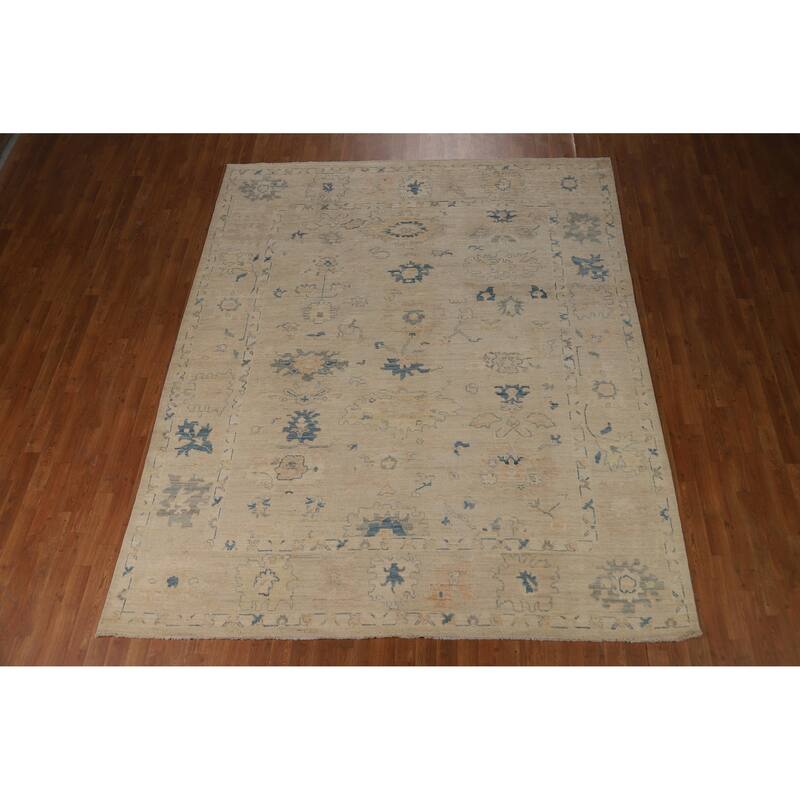 Beige Oriental Oushak Turkish Area Rug Hand-Knotted Wool Carpet - 8'0"x 9'8"