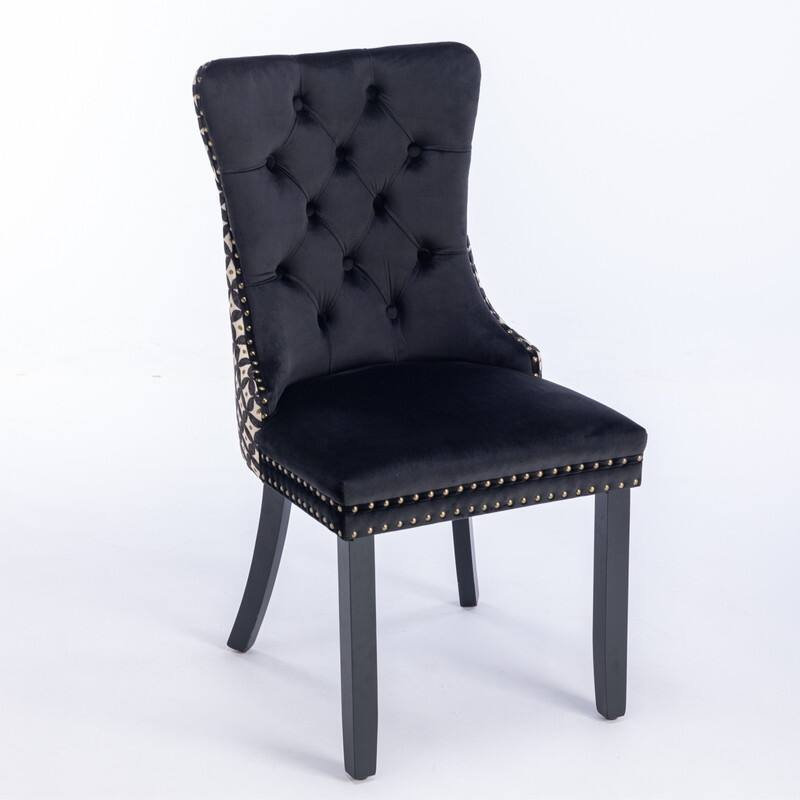 Set of 2 Mid-Century Velvet Dining Chairs with Nailhead Trim