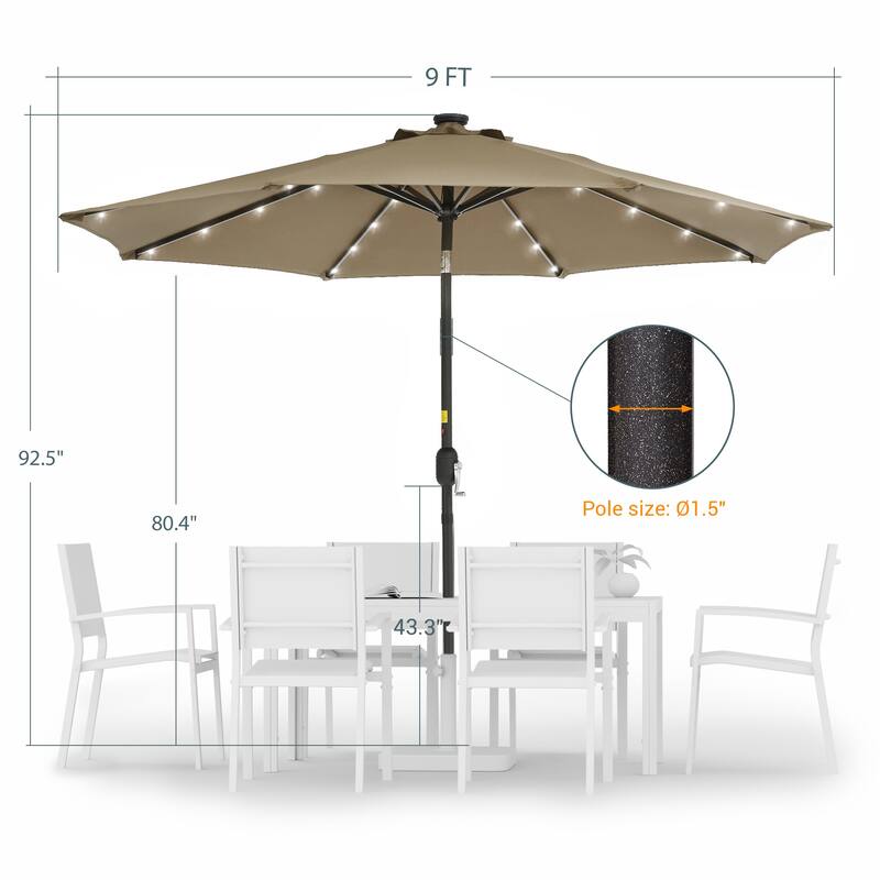 LIVOOSUN 9Ft Patio LED Market Umbrella Outdoor Table Steel Umbrella