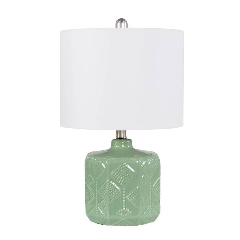 19" Contemporary Ceramic Table Lamp with White Linen Shade and Rotary Switch for Bedroom or Office - 12”L x 12”W x 19”H - Sage Green