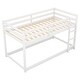 preview thumbnail 9 of 22, Twin Over Twin Floor Bunk Kids Bed Frame with Ladder and Guardrails, White