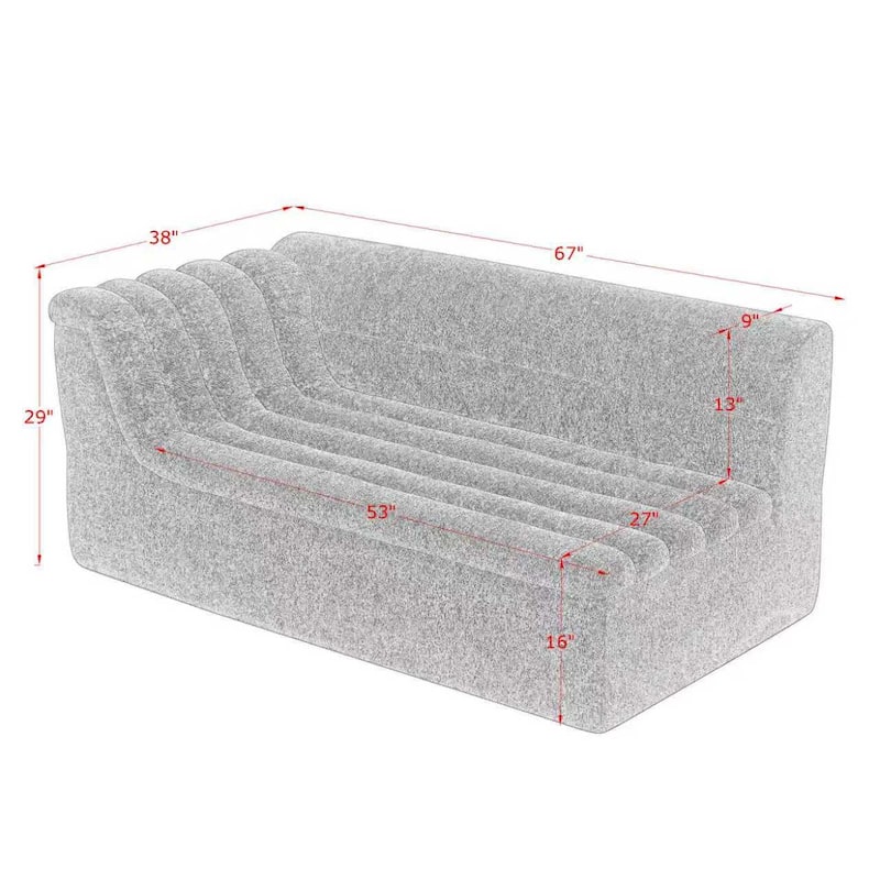 Chenille Upholstered Boneless Couches L-shaped Modular Sectional Sofa with Chaise and Wave-Shaped Armrest for Living Room