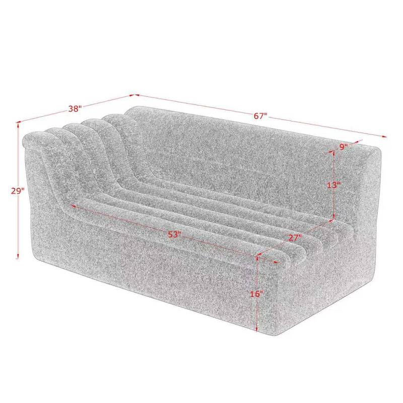 Modular Sectional Sofa with L-Shape Chaise Lounge, Chenille Upholstered Boneless Couch, Corner Sofa with Wave-Shaped Armrest