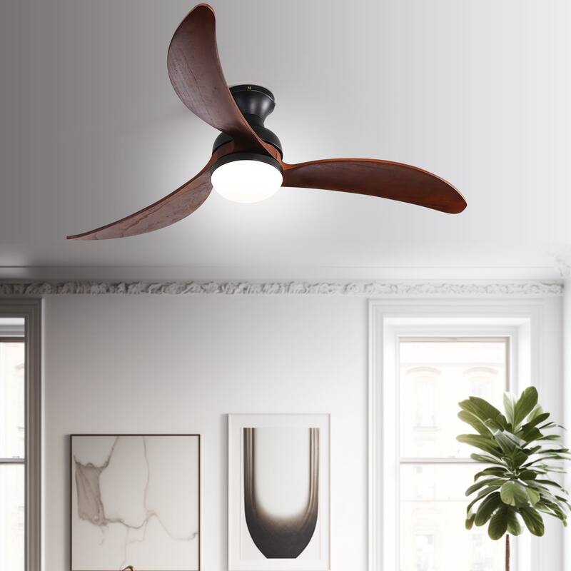 52 inch Smart Ceiling Fan Light with Remote Control with 3 Wood Blades,Flush Mount,Dimmable LED - 52 inch