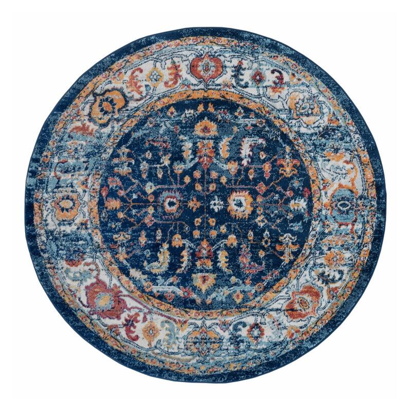 Qefi Power Loomed Geometric Stain Resistant Area Rug By HomeRoots - 6' Round