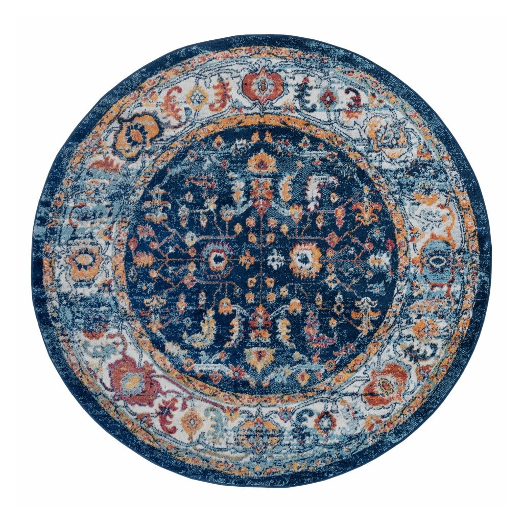 Qefi Power Loomed Geometric Stain Resistant Area Rug By HomeRoots - 6' Round