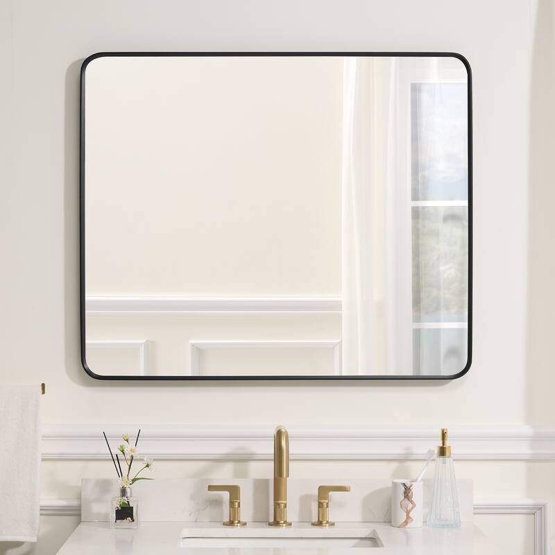 Modern Bathroom Wall Mounted Anodized Aluminum Framed Wall Vanity Mirror - 30in.Wx 36in.H-Rectangular - Matte Black