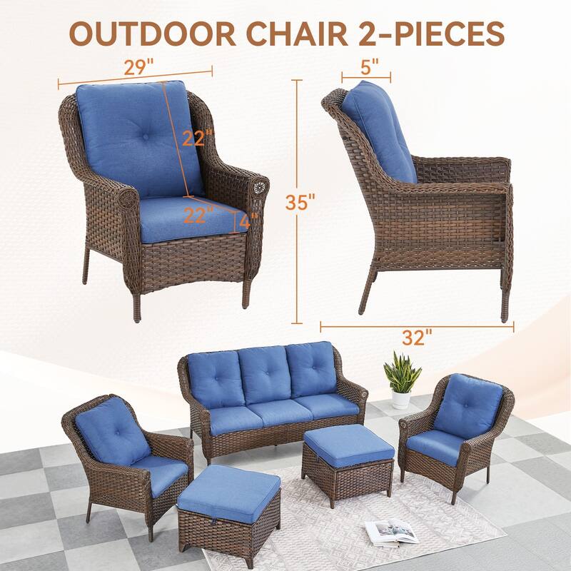 Outdoor Brown Rattan Patio Chair with Cushion