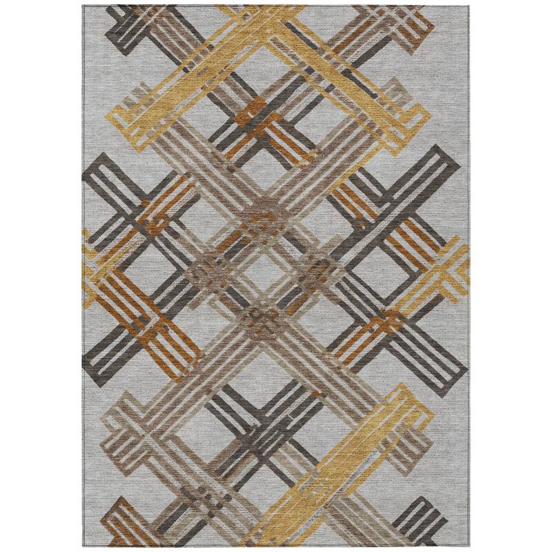 Machine Washable Indoor/ Outdoor Modern Trellis Chantille Rug