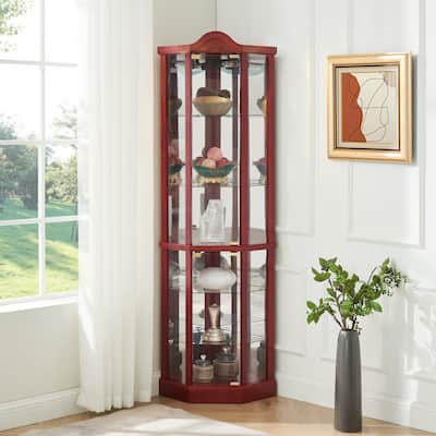 Vintage Corner Cabinet with Adjustable Glass Shelves and Lighting System for Living Room