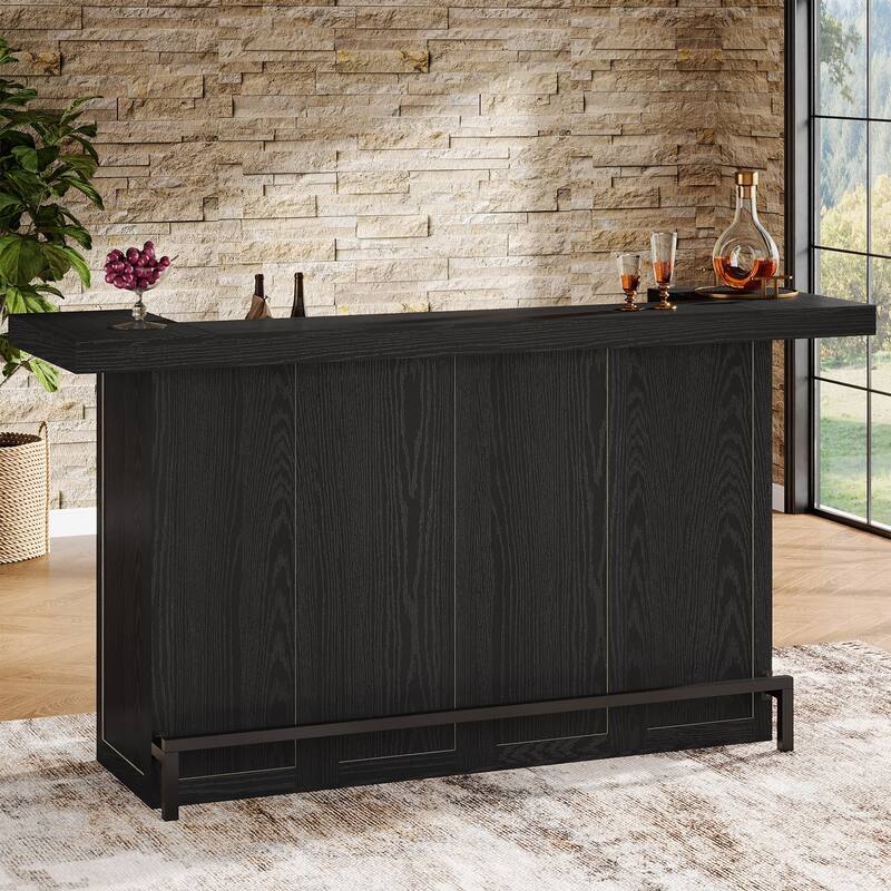 70.9-Inch 4-Tier Bar Table, Large Wooden Home Bar Unit - Black