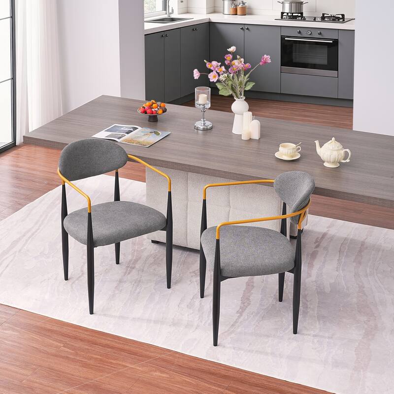 Modern Upholstered Dining Chair with Gold-Accented Armrests - 22"W x 21"D x 30"H, Ergonomic Design for Dining Room,2PCS/CTN