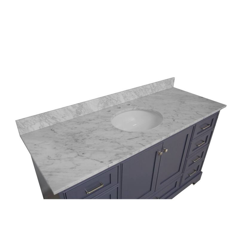KitchenBathCollection Harper 60" Single Bathroom Vanity with Carrara Marble Top