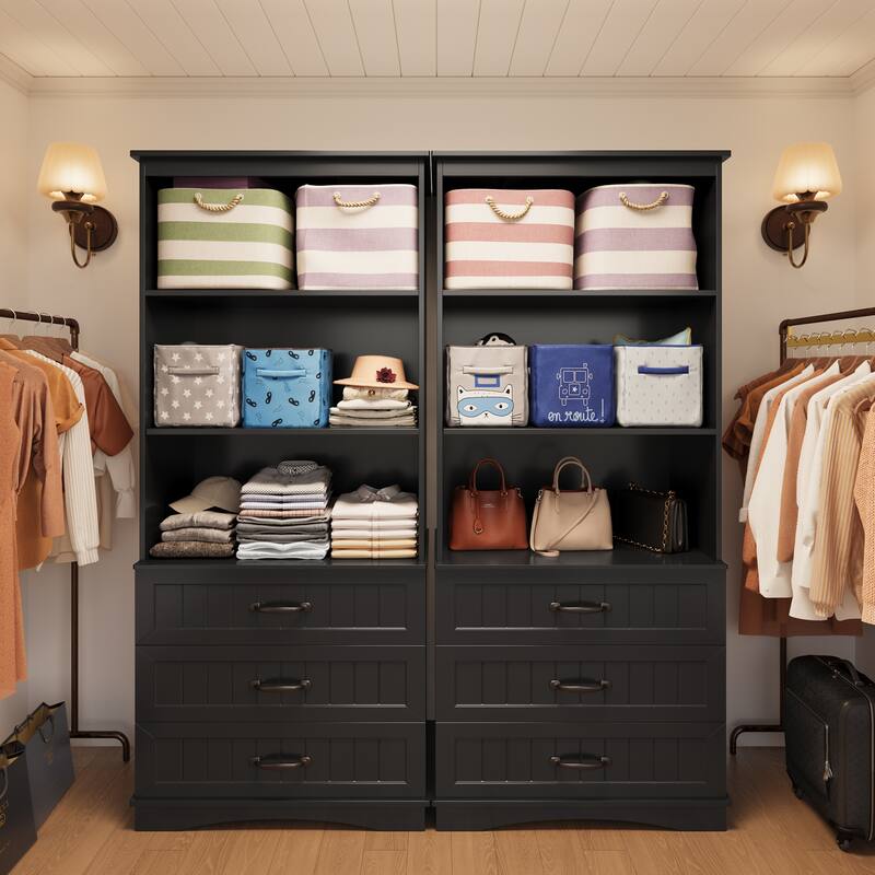 70'' Tall Bookcase with 3 Drawers Wooden Bookshelf with Storage Cabinet