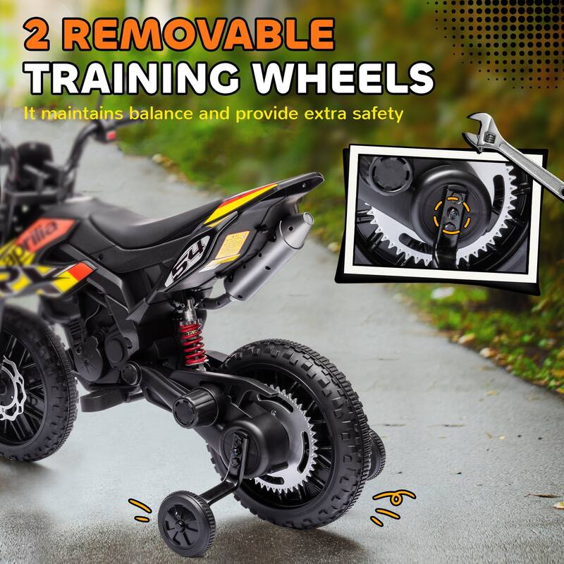 Aprilia Licensed 12V Kids Electric Dirt Bike with Training Wheels, Music, USB Port, and Headlight
