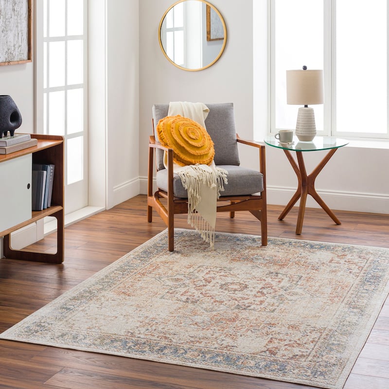 Livabliss Lillian Machine Washable Distressed Traditional Area Rug - Blue/Rust - 2' 3" x 3' 9"