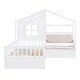 preview thumbnail 3 of 17, Twin Size Platform Bed with Linen Upholstered Sofa, Semi-enclosed House Bed Frame with Drawers and Storage Shelf for Kids