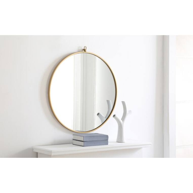 Carson Carrington Labbemala Metal Framed Round Wall Mirror - 28" Diameter - Brass