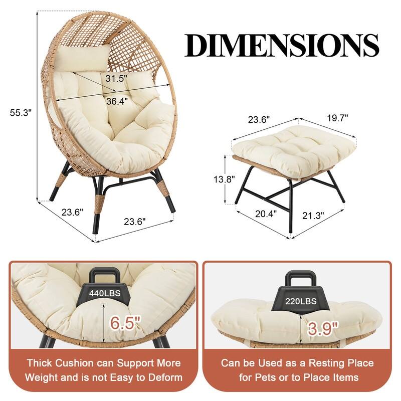 FINCATI Indoor Wicker Egg Chair Set with Ottoman, Cozy Accent Seating, 440 lbs Capacity