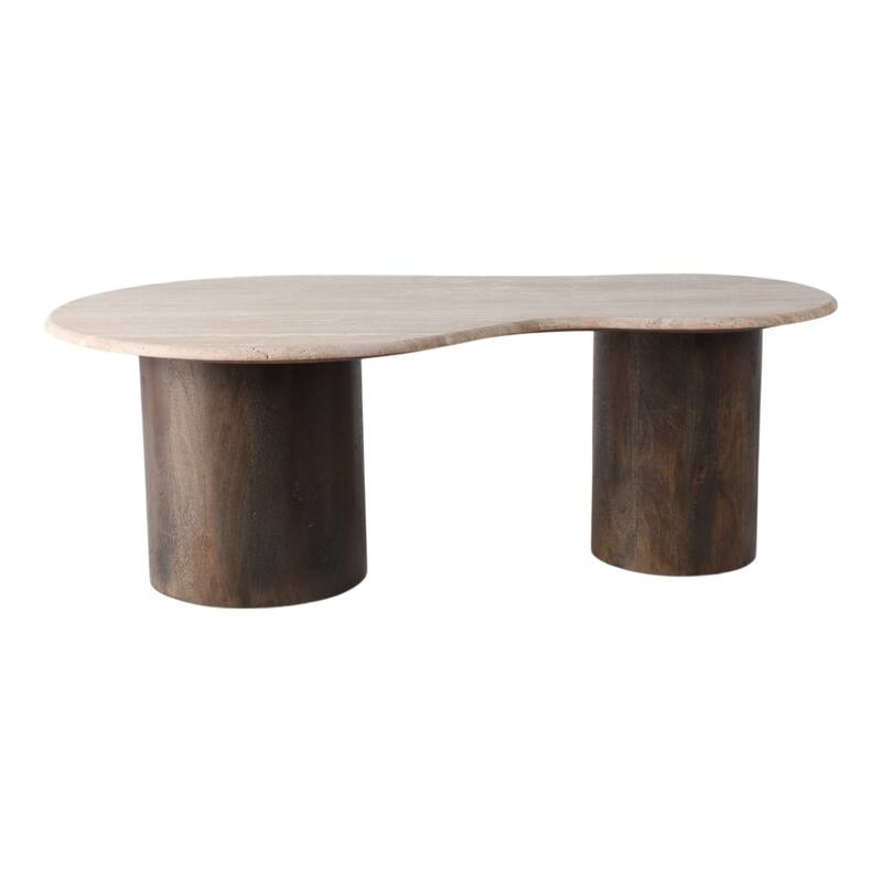 Mango Wood Travertine Curvy Top Coffee Table - Brown, 16" - 48.0"