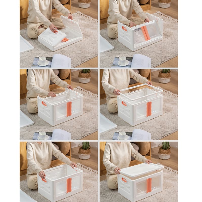 HANAMYA Folding and Stackable Container with Doors and Handles, Set of 2
