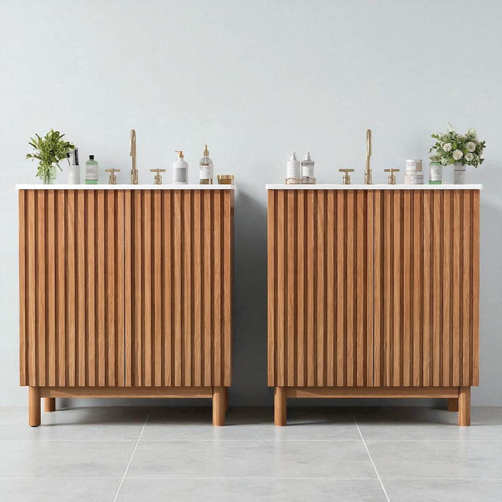 59.8" Bathroom Vanity with Ceramic Sink, Transitional Wood Cabinet, Soft-Close Doors & Adjustable U-Shaped Shelf