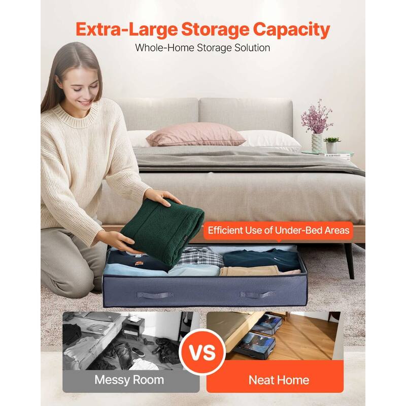 Set of 4 Under Bed Storage Organizer Foldable Clothes and Shoe Storage with Transparent PVC Lid - 39.2 x 19.7 x 7.1 inch
