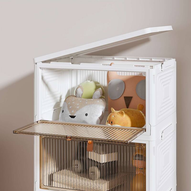 4 Tier Plastic Storage Bins Stackable Storage Containers with Wheels Folding Storage Boxes Closet Organizers - 3-Tier