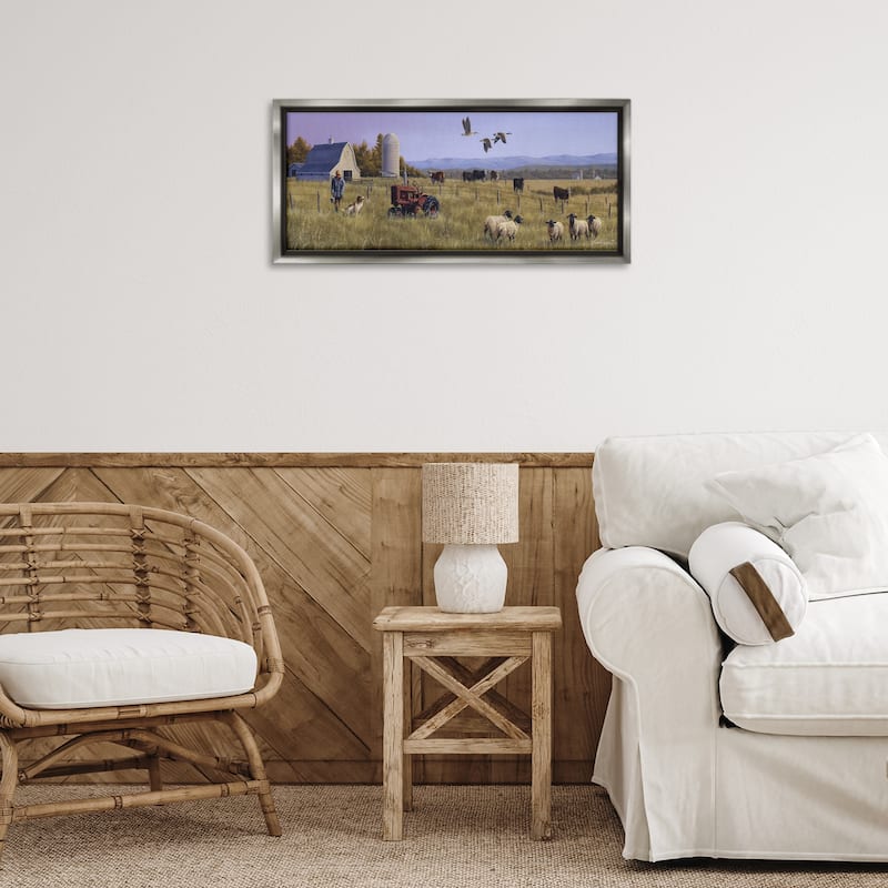 Stupell Geese Over Lush Farm Scene Framed Floater Canvas Wall Art Design By Frank Parker (Young)