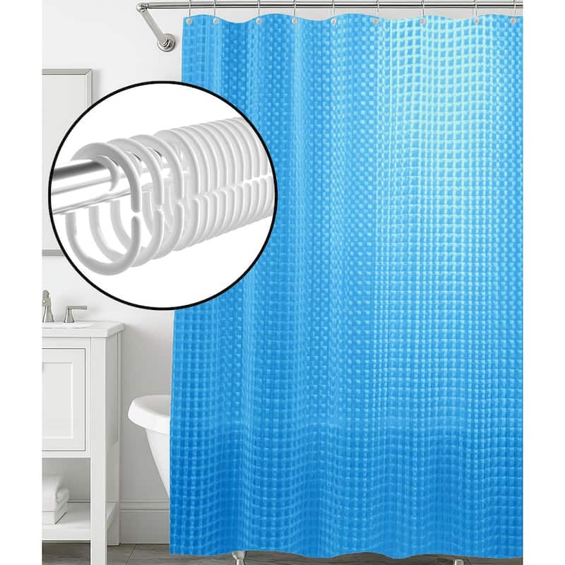 71" x 71" - Blue EVA Shower Curtain Liner With 12 Hooks - Blue