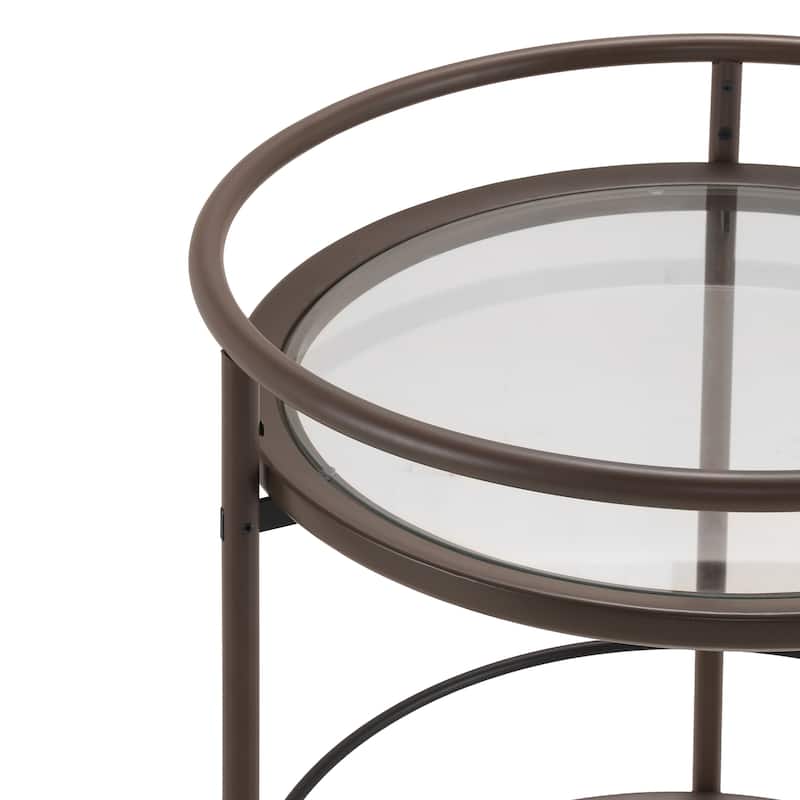 Christopher Knight Home - Aurelia Modern Round Bar Cart with Tempered Glass Shelves