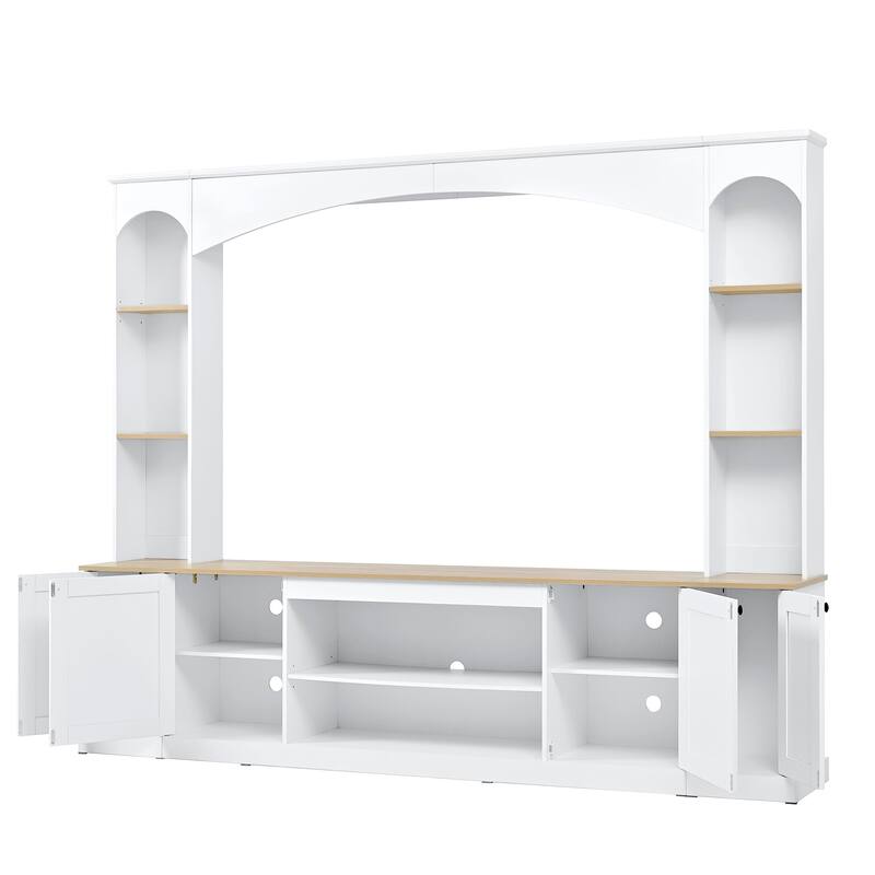 Elegant Arched Farmhouse TV Stand with Wood Grain, for TVs Up to 70" - 91.6" W × 14.9" D × 73.8" H