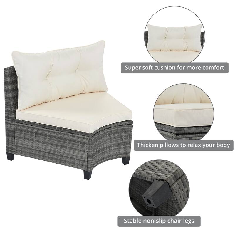 8-Pieces All Weather Wicker Half-Moon Sectional Sets with Rectangular Coffee Table