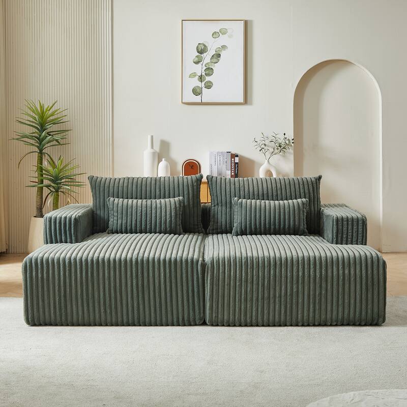 Oversized Corduroy Chaise Lounge Couch - No-Assembly Sleeper Sofa with Plush Recliner