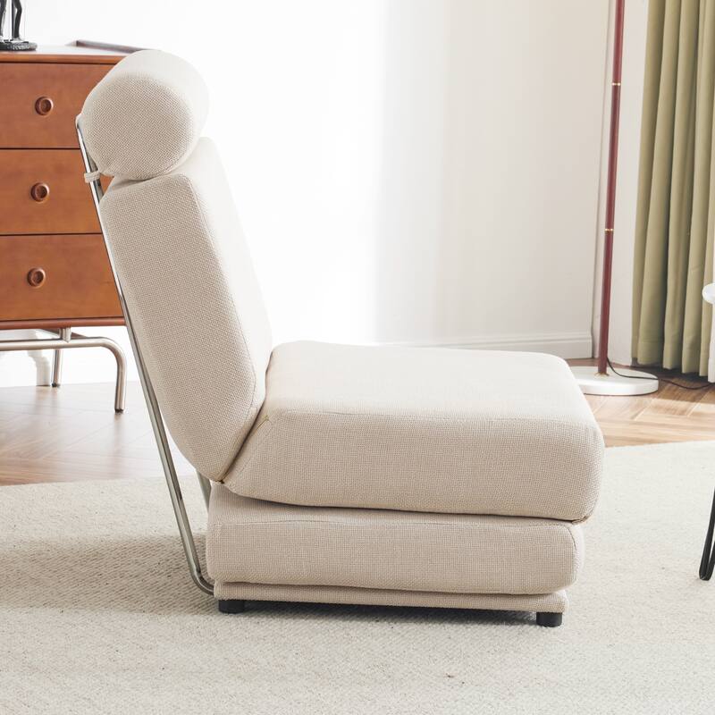 Cream White Modern 34" Linen Upholstered Foldable Chaise Lounges Chair with Pillow for Living Room