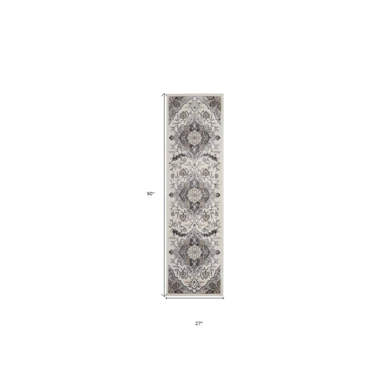 Dufel Power Loomed Abstract Floral Non Skid Stain Resistant Low Pile Area Rug By HomeRoots - 90' X '27' X '0.25