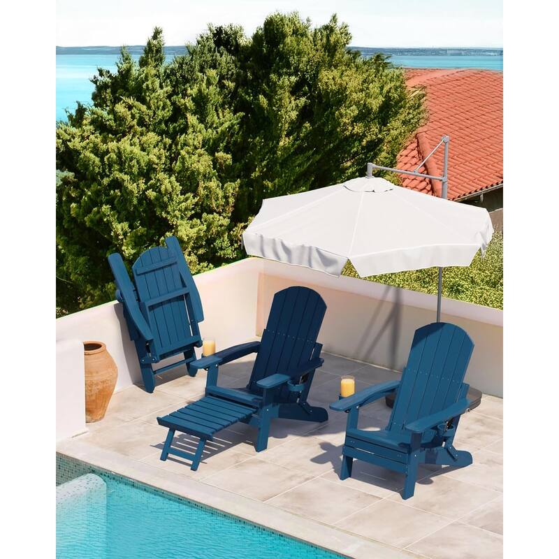 WINSOON Set of 2 HIPS Folding Adirondack Chair with Adjustable Backrest and Retractable Ottoman