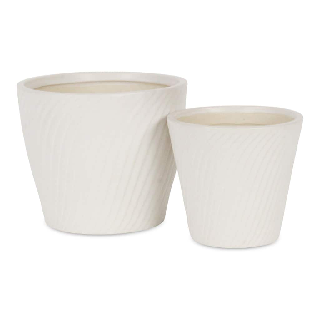 Currula Tapered Curved Swirl Pattern Ceramic Pot - White