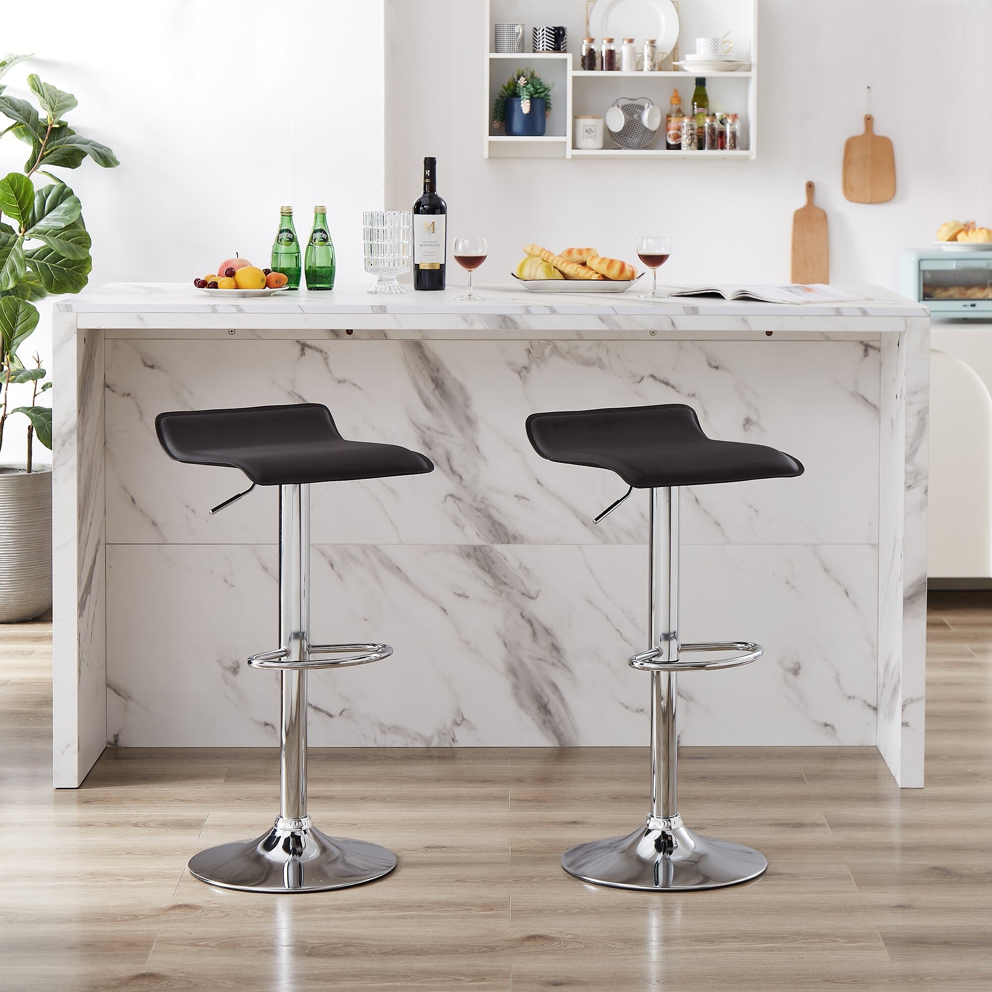 Adjustable Armless Swivel PU Leather Bar Stools Chrome Air Lift