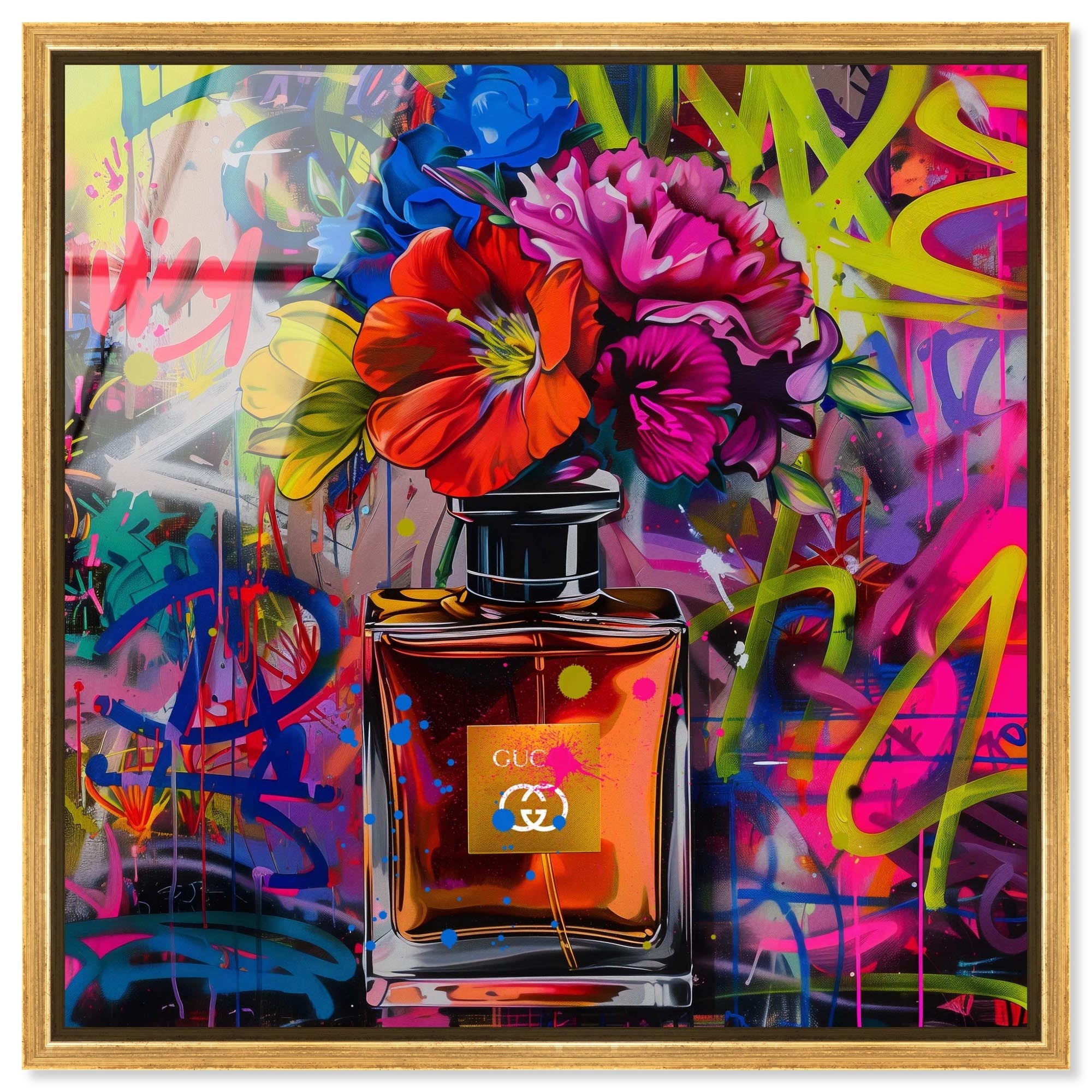 Graffiti Floral Perfume Graffiti Framed Acrylic Wall Art by Art Remedy