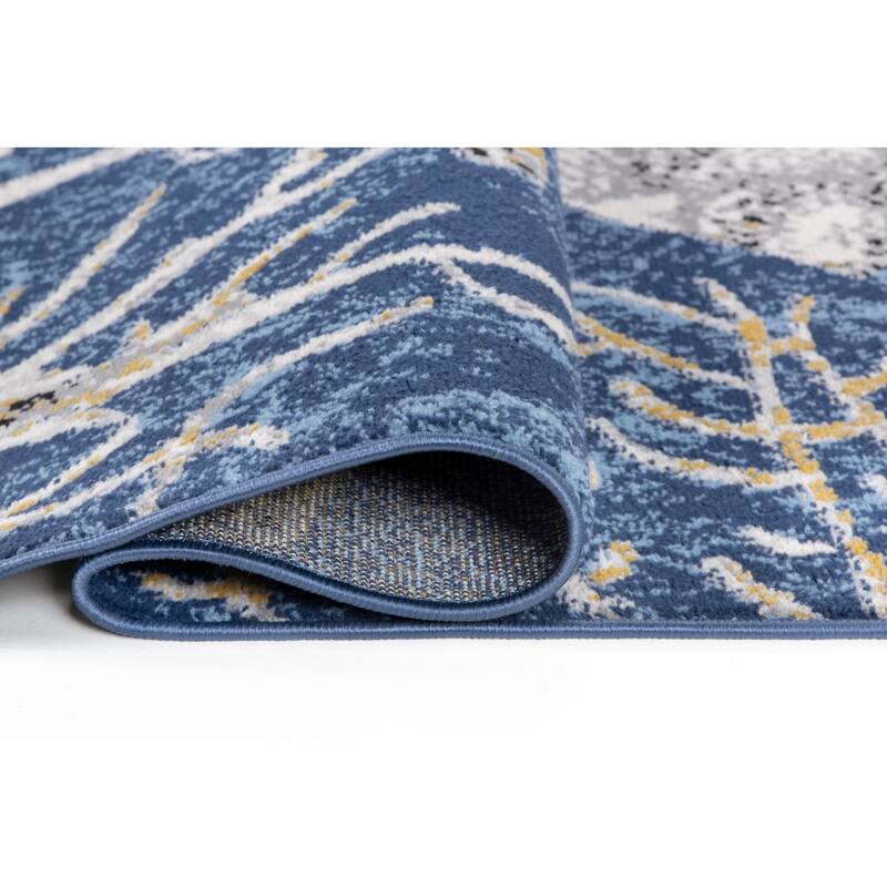 Lela Collection Blue, Grey, and Ivory Fish and Coral Polyester Rug