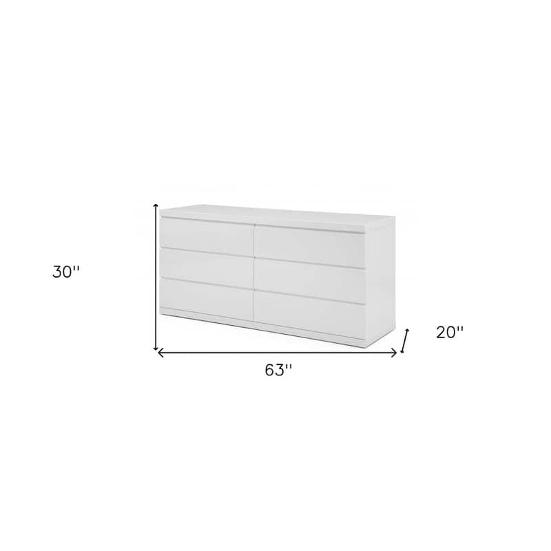 HomeRoots 63" White Solid Wood Six Drawer Double Dresser