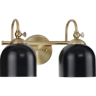 Dalton Collection Two-Light Vintage Brass Metal Shade Vanity Light - 15 in x 7.37 in x 9 in