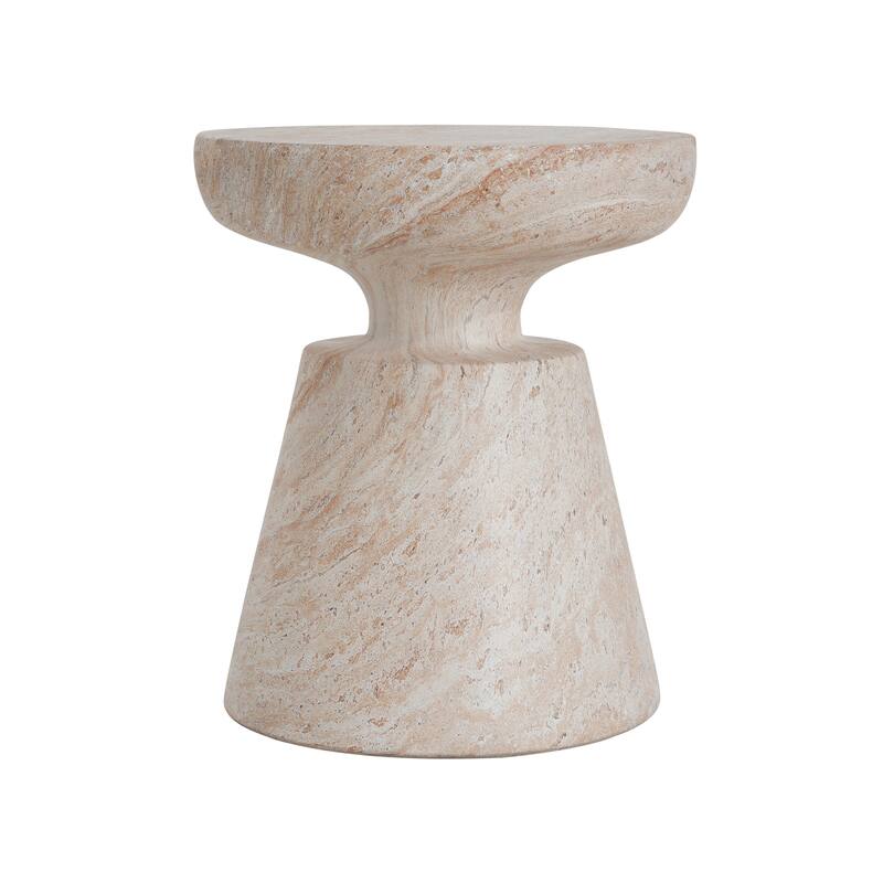Outdoor Indoor Lightweight Concrete Side Table, Travertine Finish - 20.72
