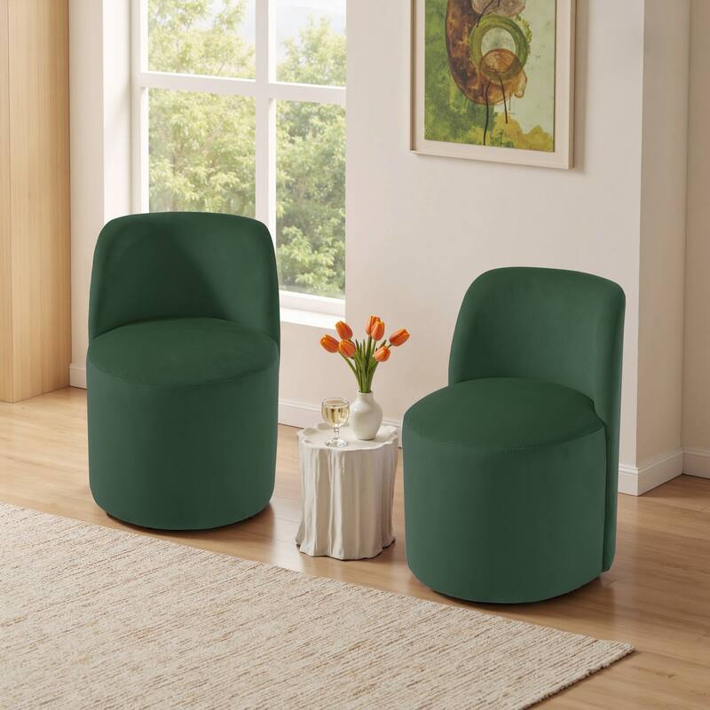 Modern Linen Upholstery Dining Chair Barrel Chair - VELVET - VELVET GREEN 2SET