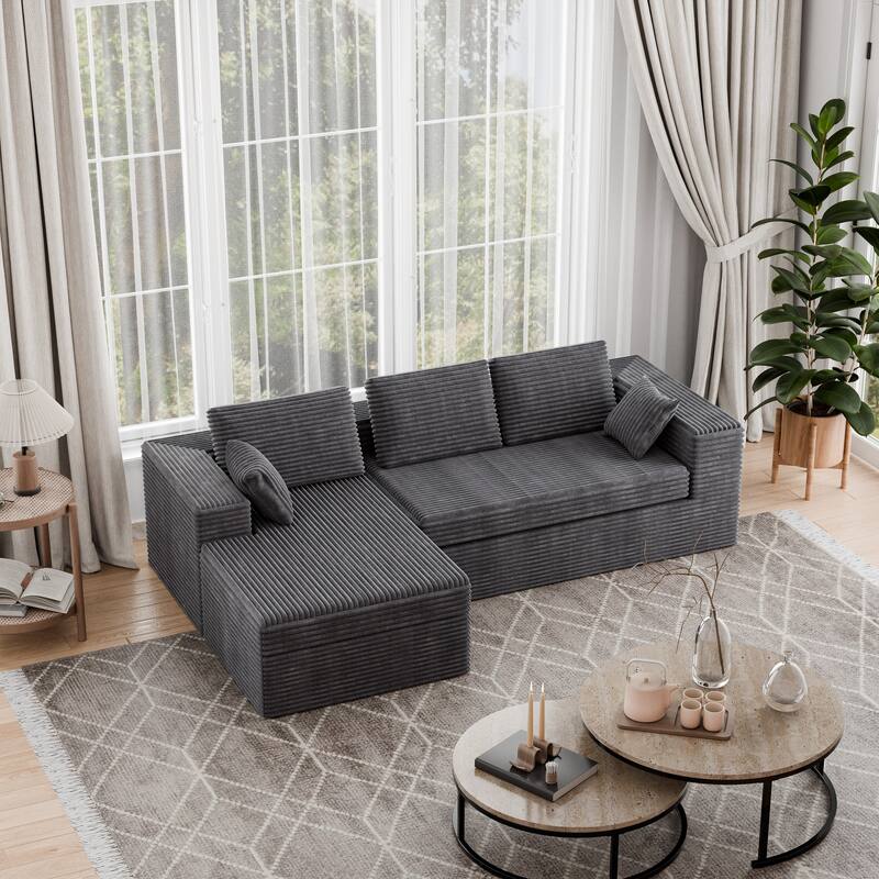 Modland 108" Boneless Cloud Couch, Modular L-Shaped Sectional Sofa, No Assembly, Corduroy - Grey - Left Facing