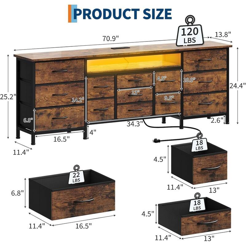 70 Inch Long Dresser TV Stand, Wide 13 Chest, up to 80 Inch