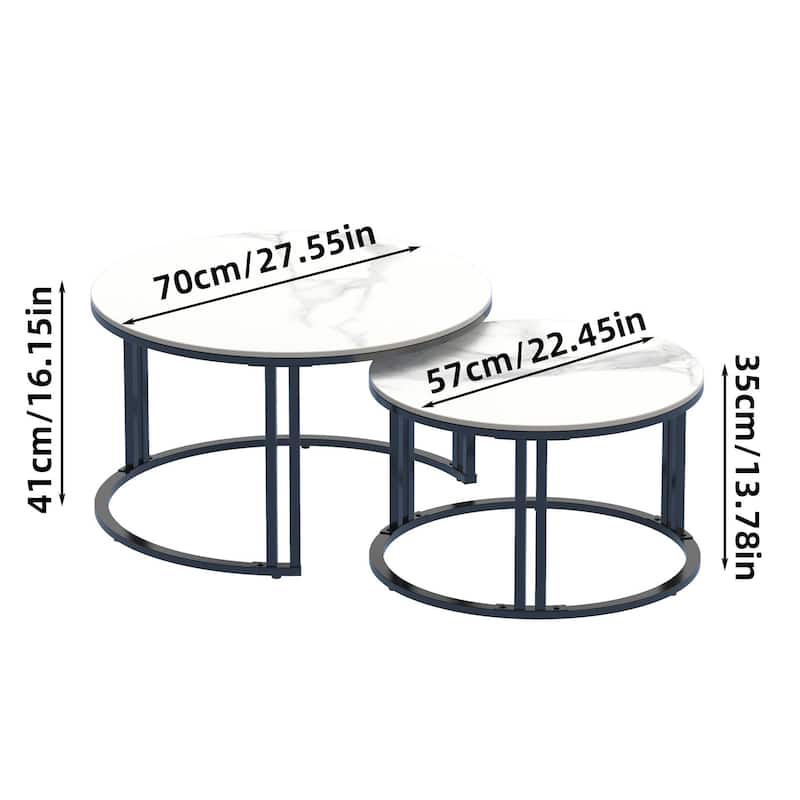 2X Round Nested Coffee Table Sintered Stone Top Metal Tables - 27”x16”